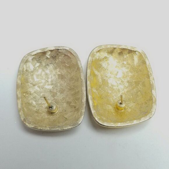 Vintage Retro Gold Tone Stud Earrings, Zig Zag Rectangle Design, 80s Style - Picture 3 of 6